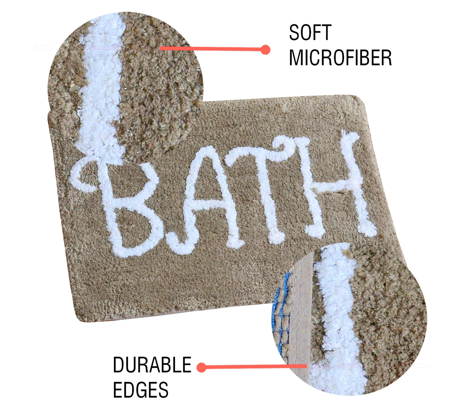 Premium Microfiber Modern Anti Slip Bathmat, Coffee