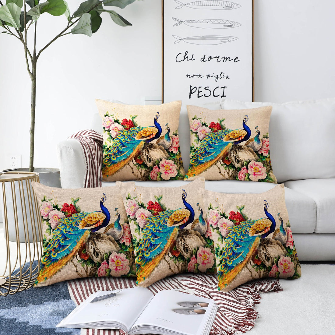 Set of 5 Jute Throw Pillow/Cushion Covers