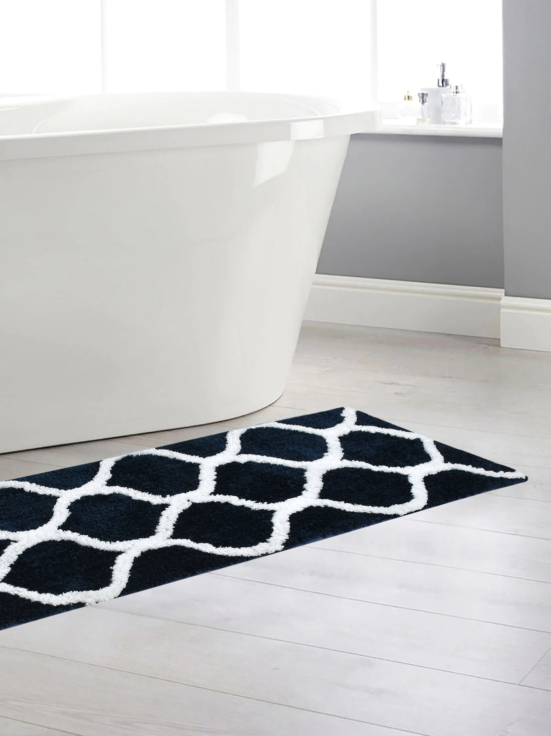 Soft Microfiber Abstract Swish Designer Anti Slip Runner, Navy