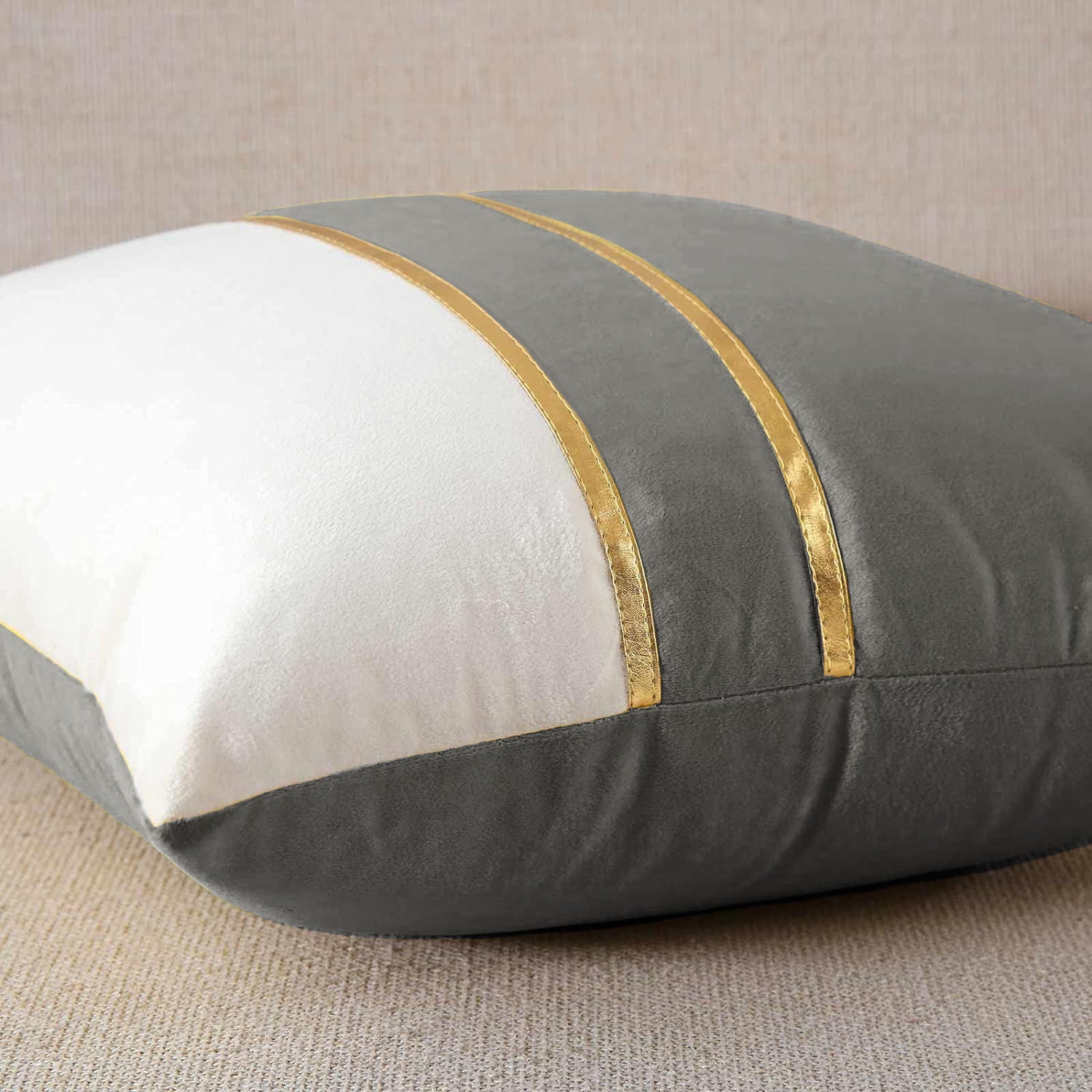 Premium Velvet Set of 2 Decorative Throw Pillow/Cushion Covers with Gold Stripes