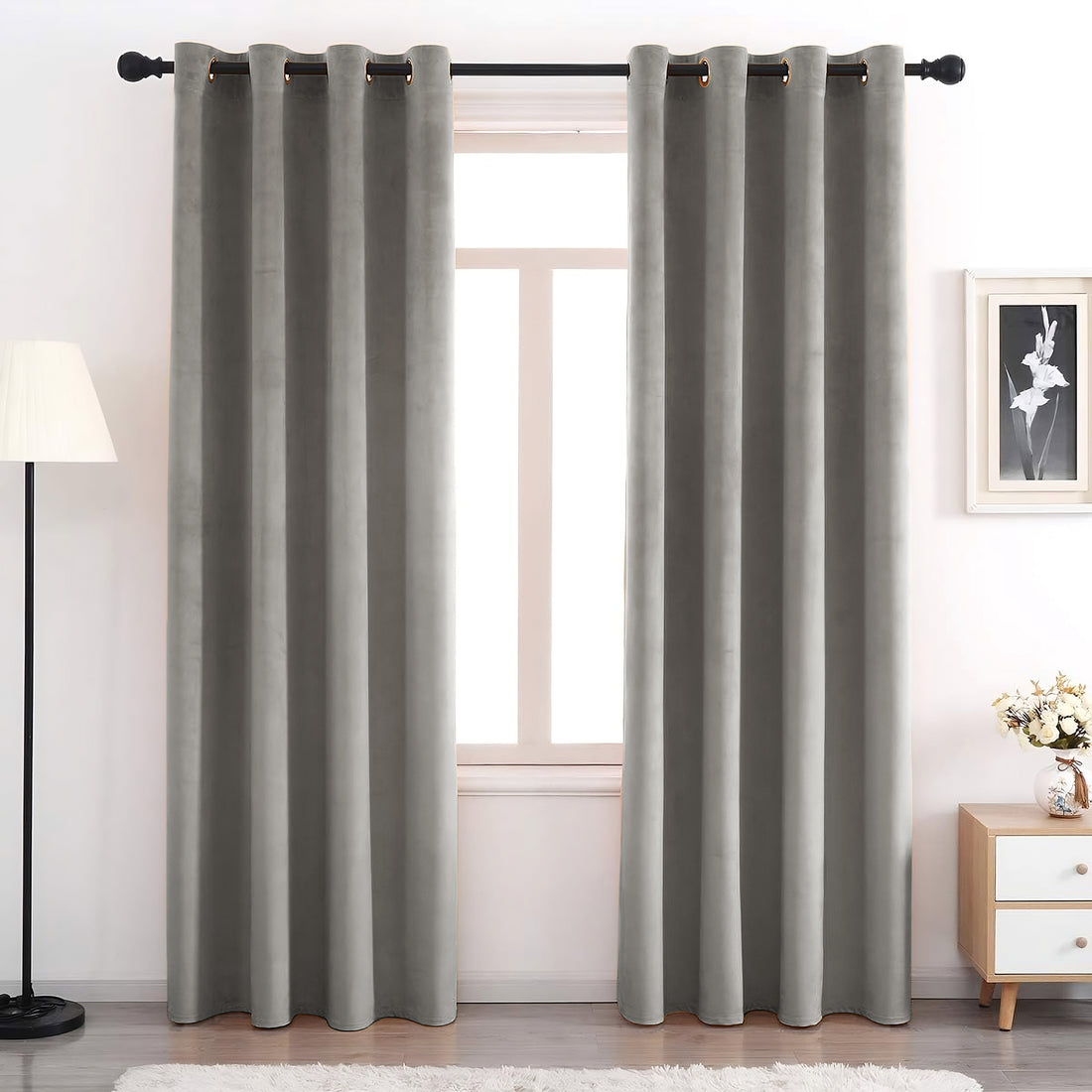 Set of 2 Room Darkening Solid Velvet Grommet Curtains