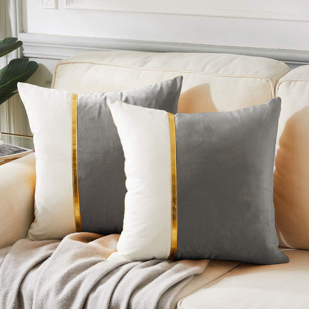Premium Velvet Set of 2 Decorative Throw Pillow/Cushion Covers with Gold Stripe