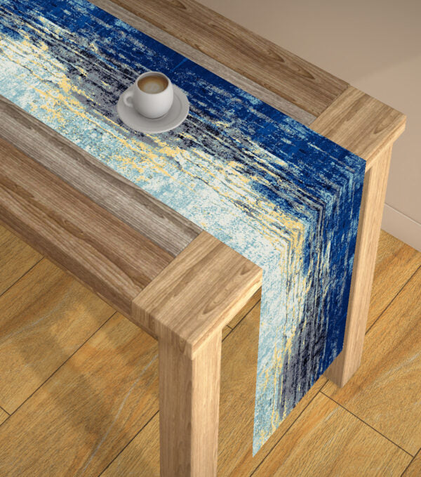 Blue Abstract Polyster Table Runner