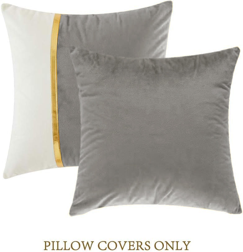 Premium Velvet Set of 2 Decorative Throw Pillow/Cushion Covers with Gold Stripe