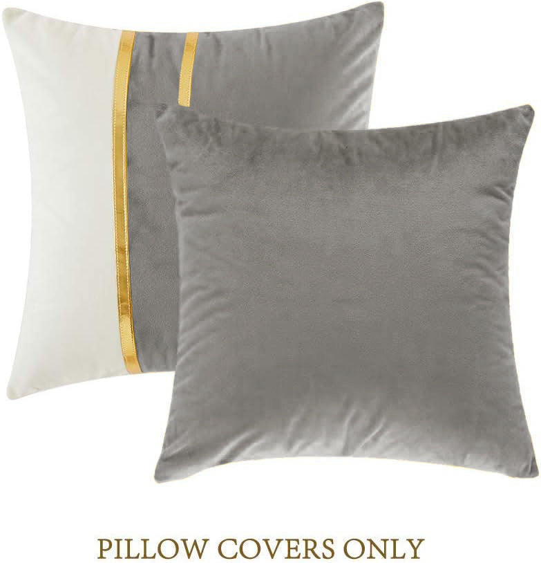 Premium Velvet Set of 2 Decorative Throw Pillow/Cushion Covers with Gold Stripes