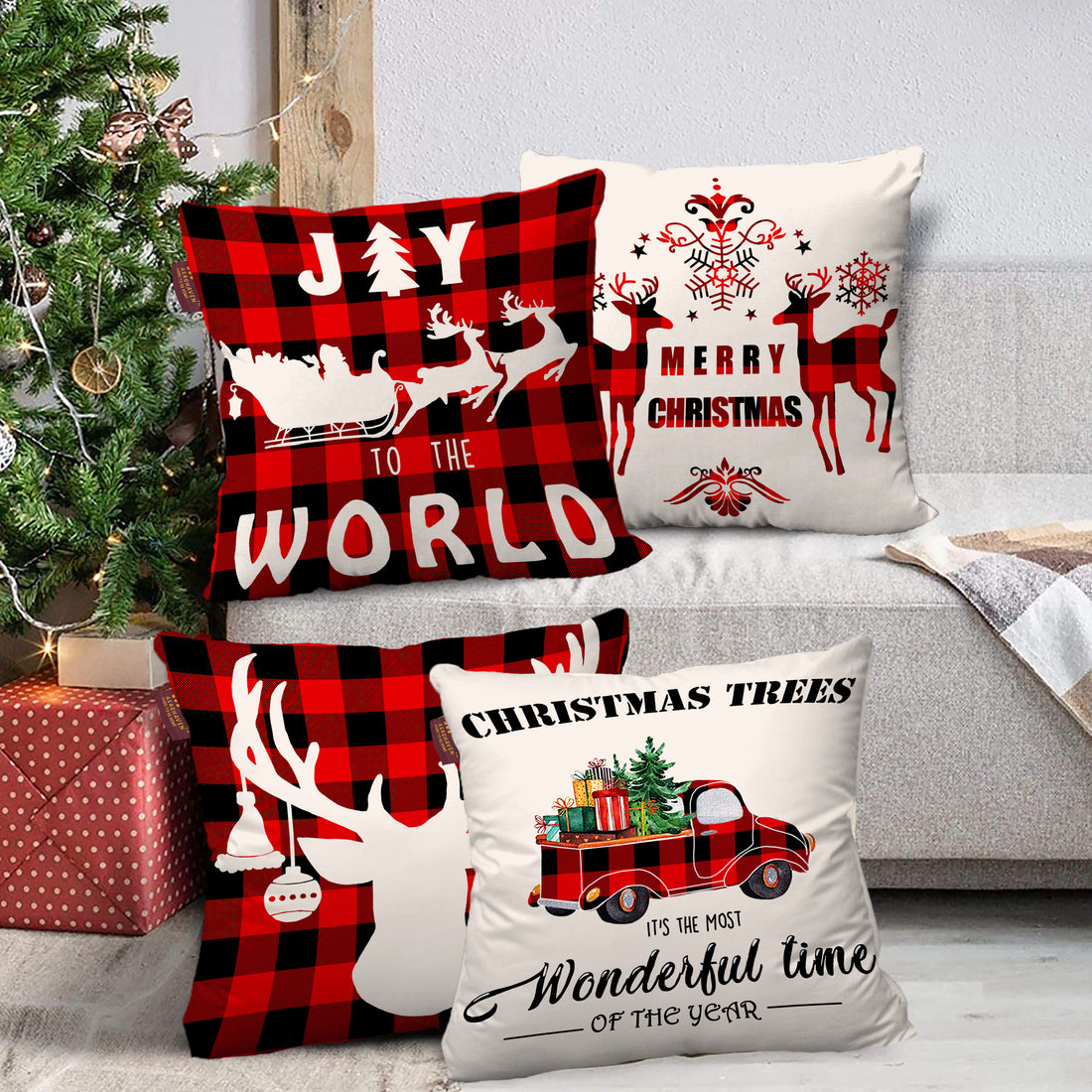 Set of 4 Christmas Designer Decorative Throw Pillow/Cushion Covers