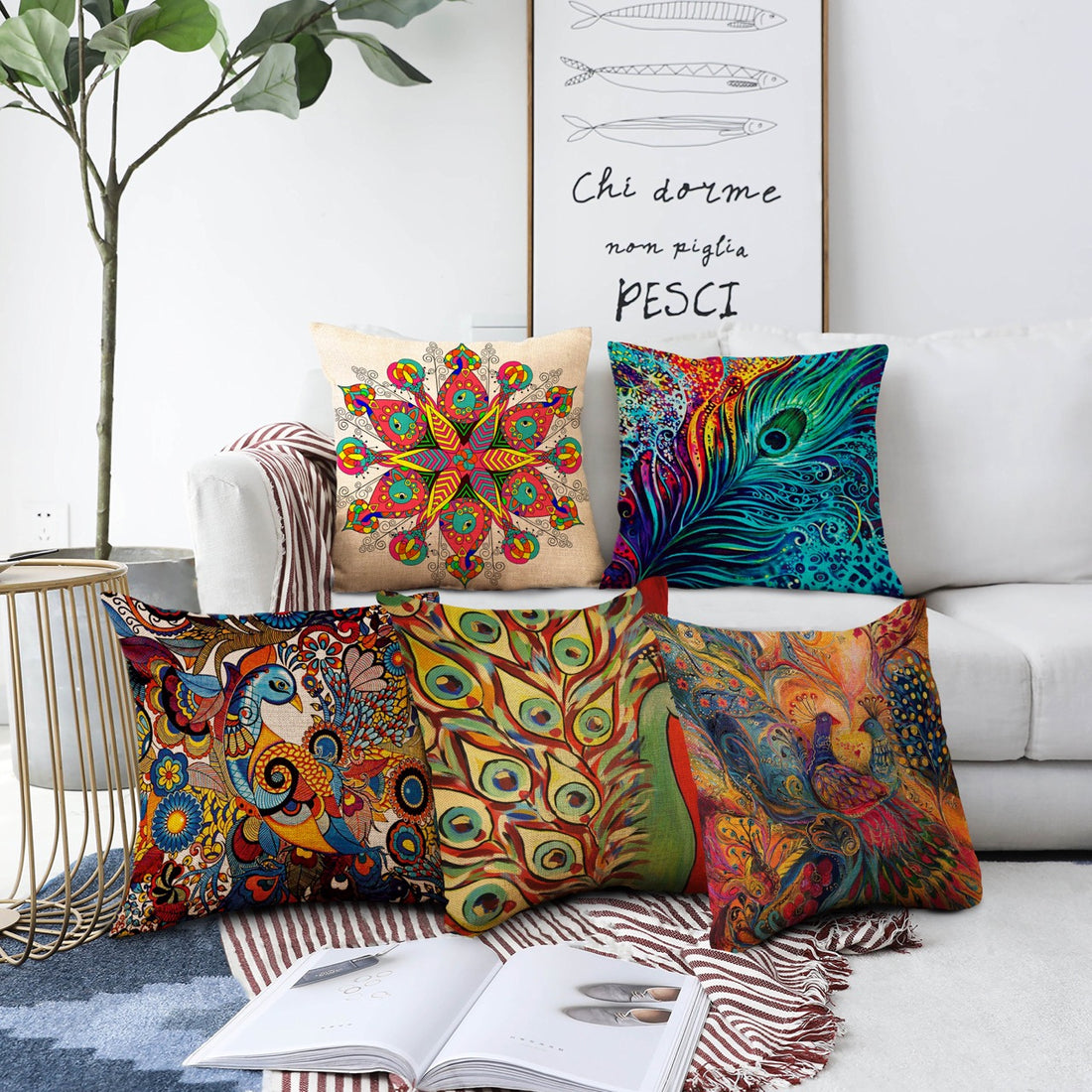 Set of 5 Jute Throw Pillow/Cushion Covers