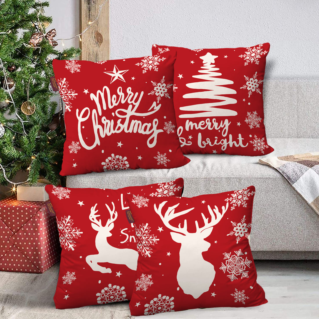 Set of 4 Christmas Designer Decorative Throw Pillow/Cushion Covers