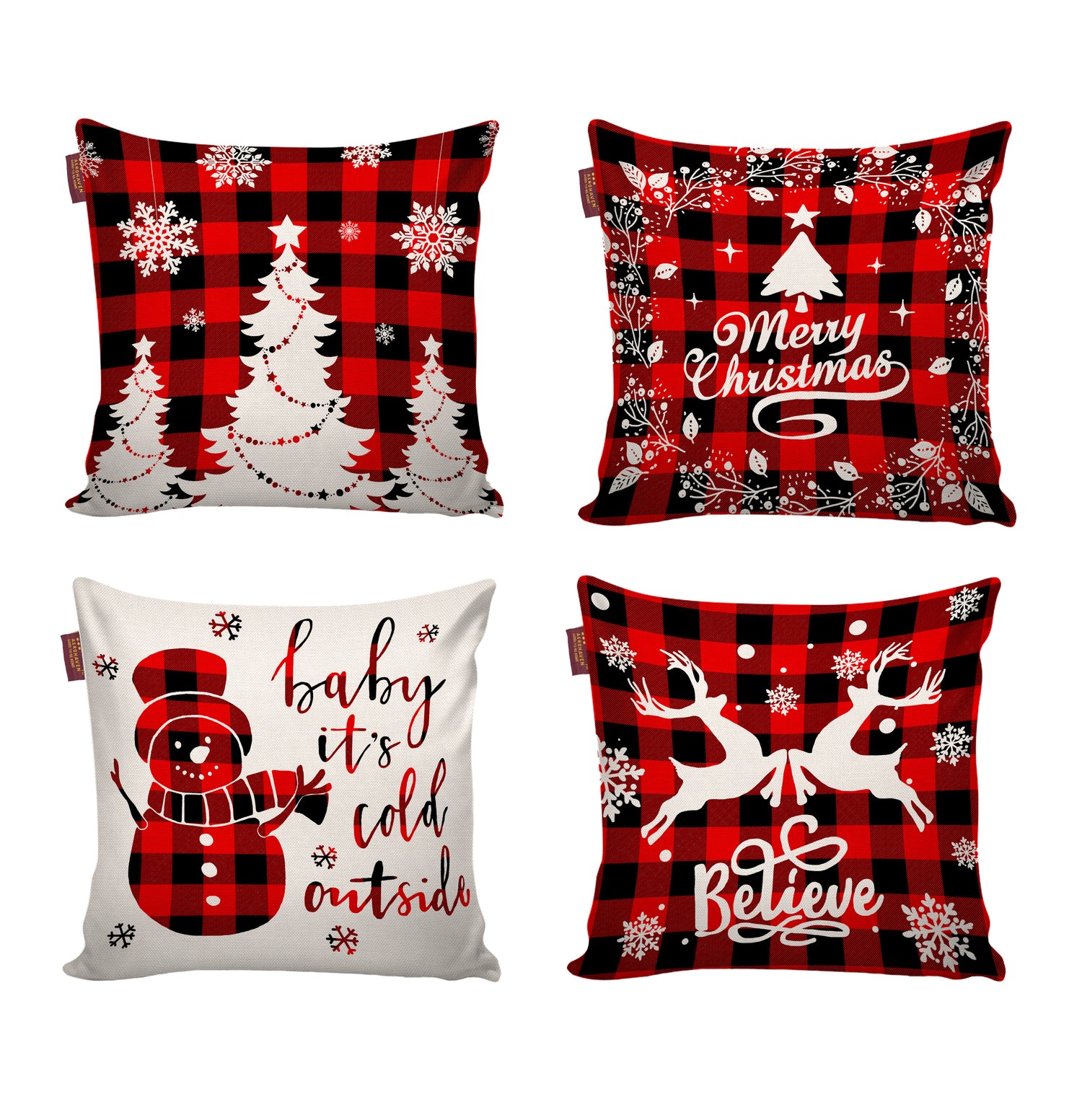 Set of 4 Christmas Designer Decorative Throw Pillow/Cushion Covers