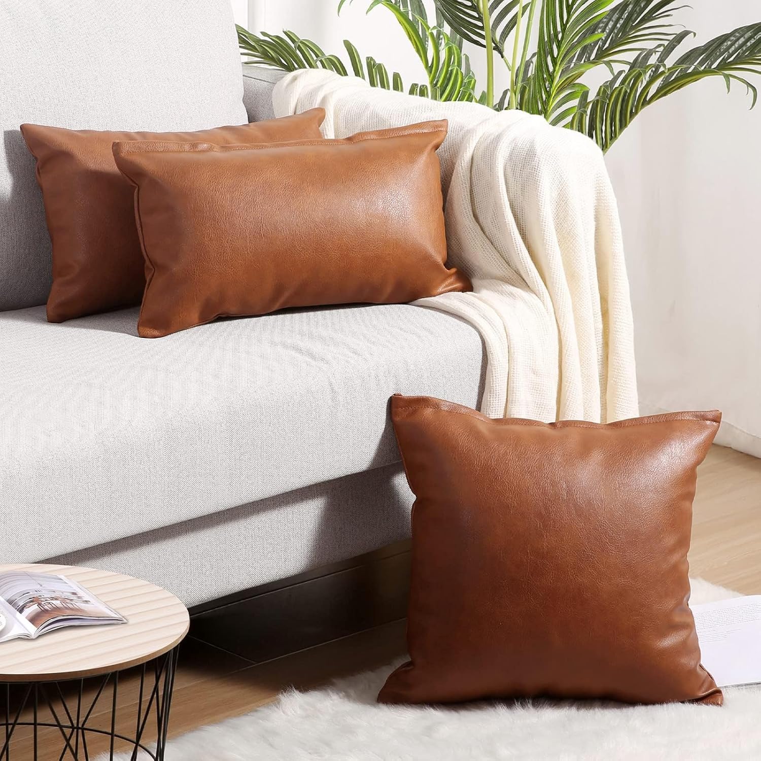 Set of 2 Solid Faux Leather Throw/Pillow Cushion Covers