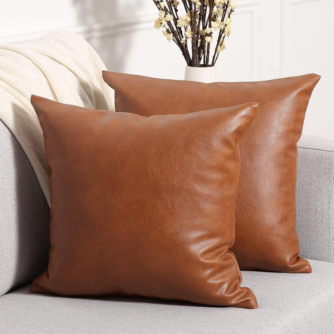 Set of 2 Solid Faux Leather Throw/Pillow Cushion Covers