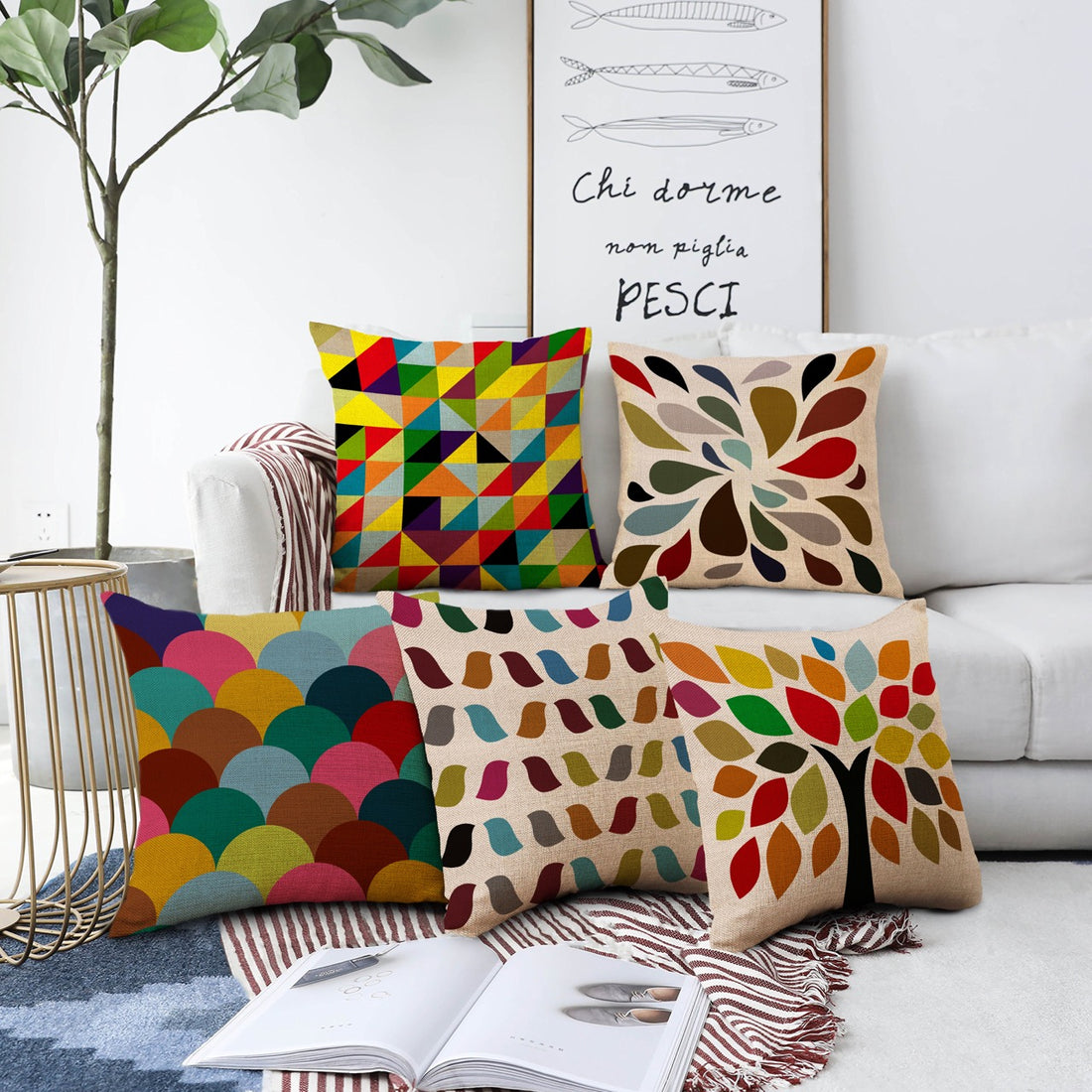 Set of 5 Jute Throw Pillow/Cushion Covers