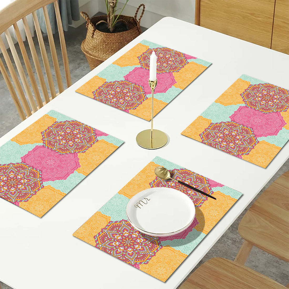 Multicolor Abstract HD Printed 4 Pcs Table Place Mat