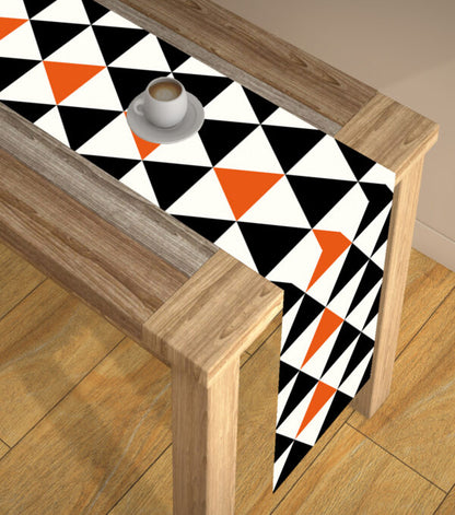 Orange and Black Geometric Polyster Table Runner