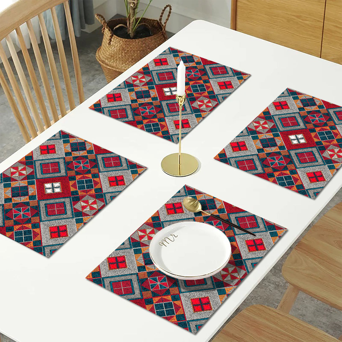 Yellow and Red Abstract HD Printed 4 Pcs Table Place Mat