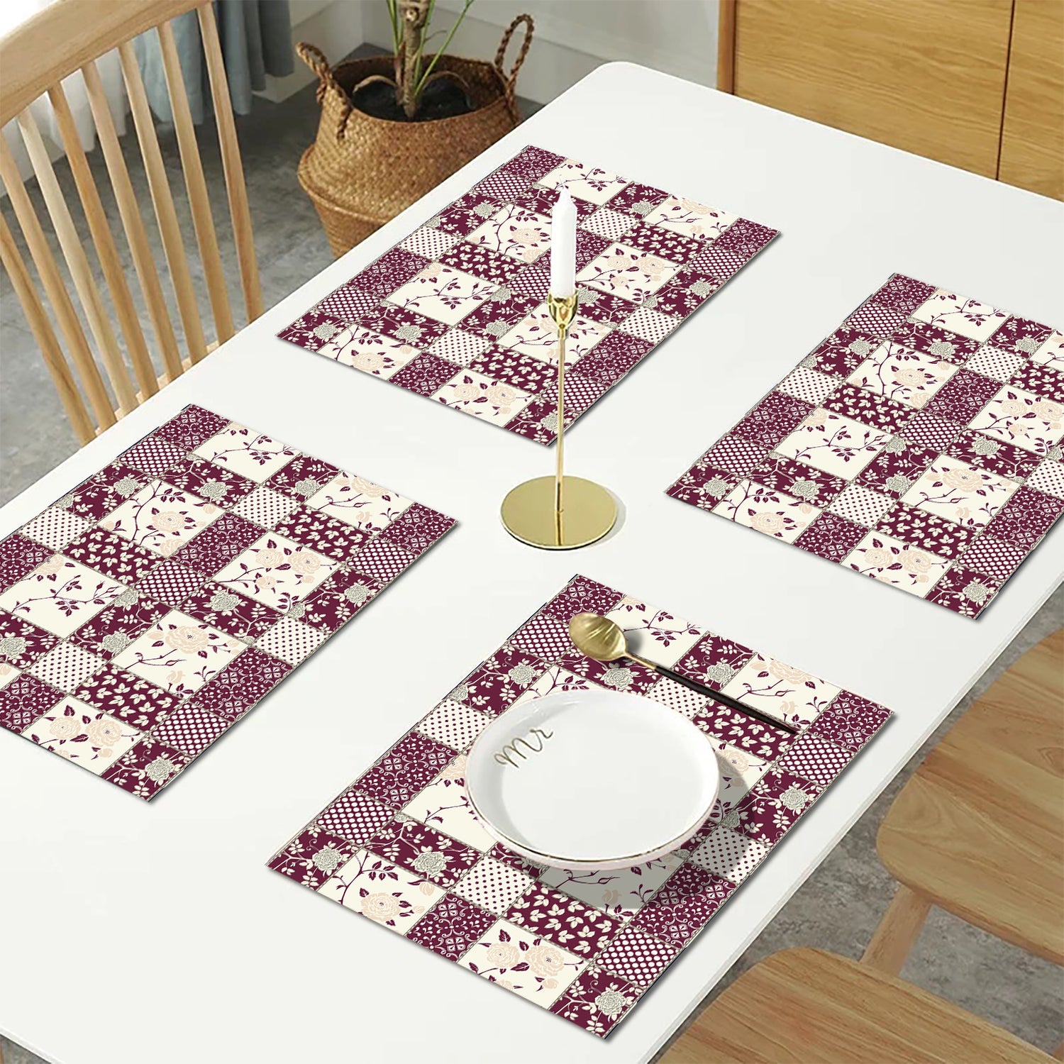 Maroon Abstract HD Printed 4 Pcs Table Place Mat