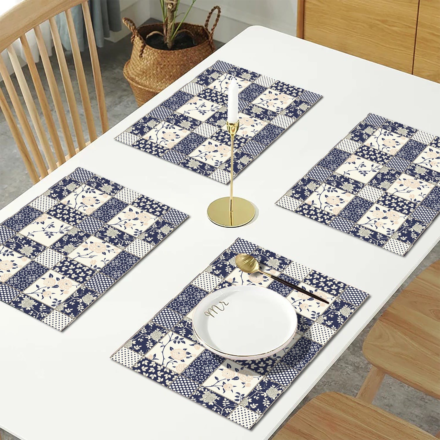 Blue Abstract HD Printed 4 Pcs Table Place Mat