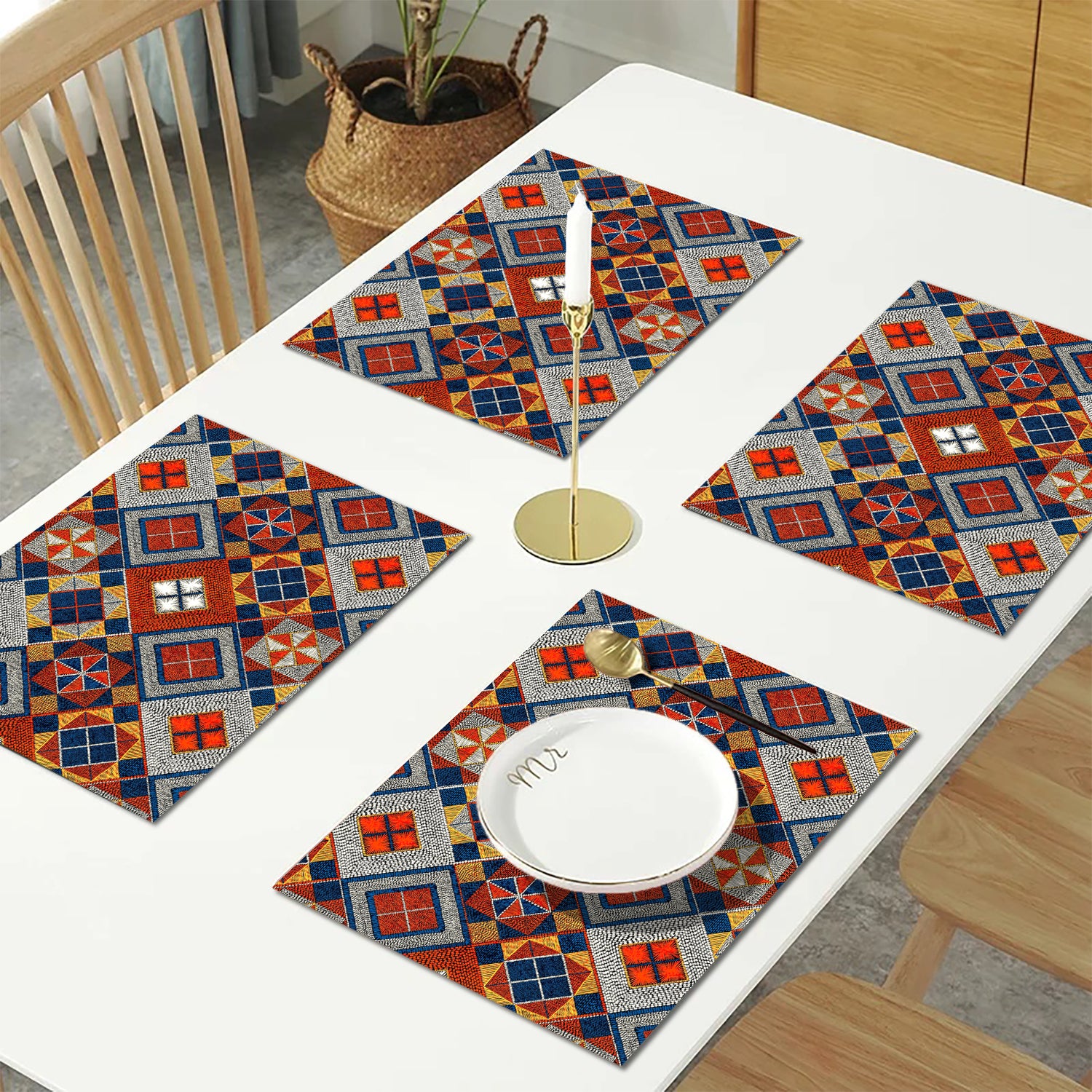 Yellow and Orange Abstract HD Printed 4 Pcs Table Place Mat