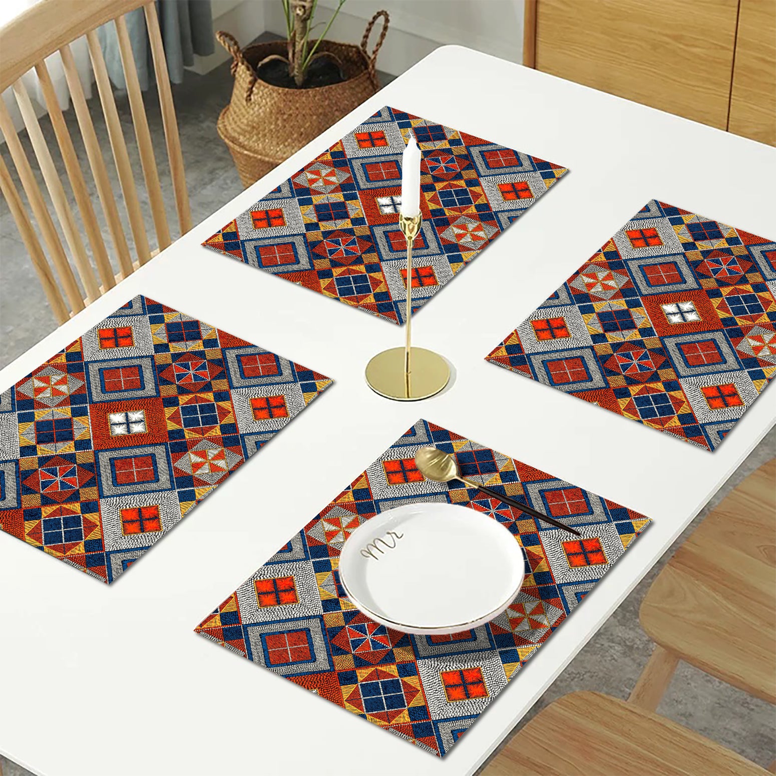 Yellow and Orange Abstract HD Printed 4 Pcs Table Place Mat