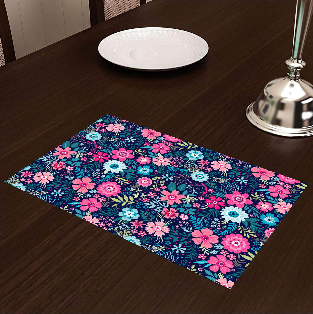 Blue and Pink Floral HD Printed 4 Pcs Table Place Mat