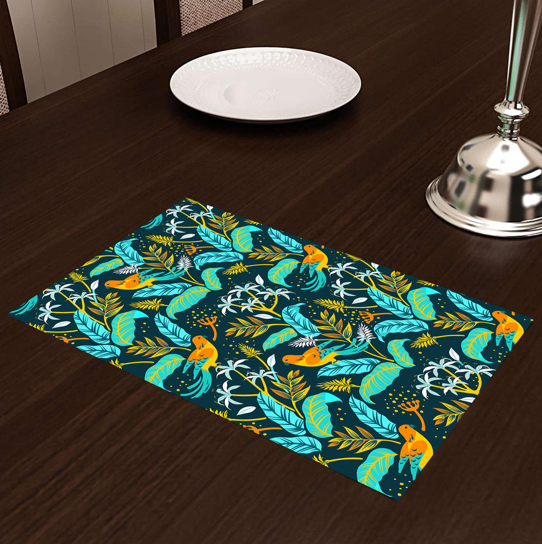 Teal Floral HD Printed 4 Pcs Table Place Mat