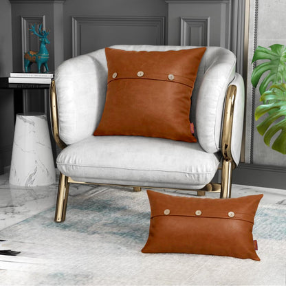 Set of 2  Faux Leather Throw/Pillow Cushion Covers with Triple Button