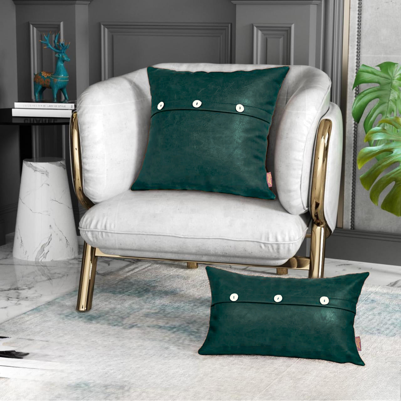 Set of 2  Faux Leather Throw/Pillow Cushion Covers with Triple Button