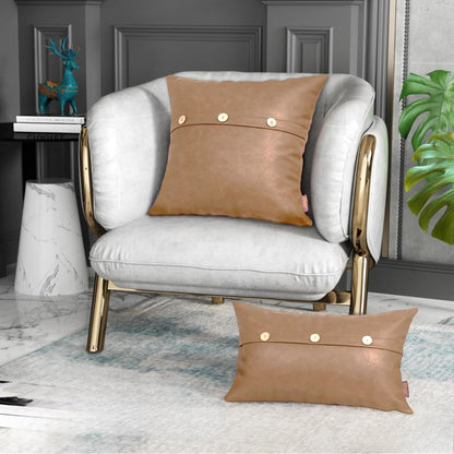 Set of 2  Faux Leather Throw/Pillow Cushion Covers with Triple Button