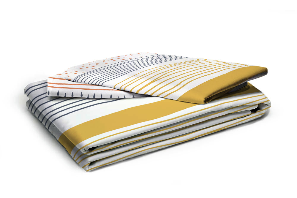 Premium Blue &amp; Yellow Stripes Glace Cotton 300 TC King Bedsheet with 2 Pillow Covers