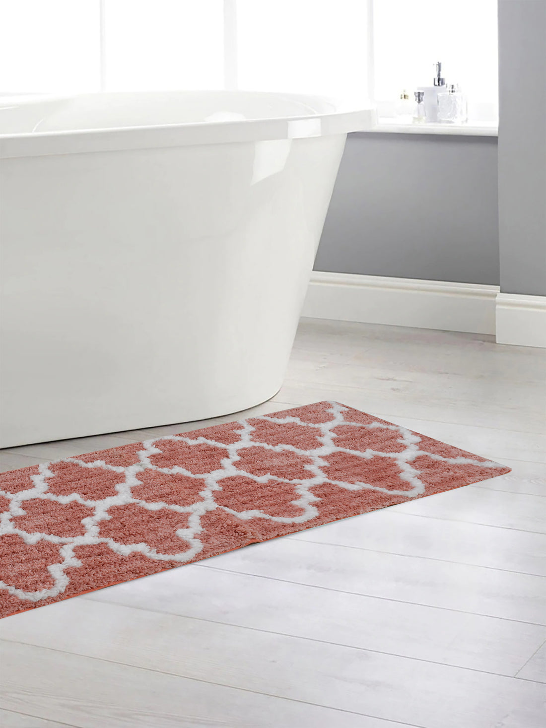 Soft Microfiber Abstract Moroccan Designer Anti Slip Runner, Peach