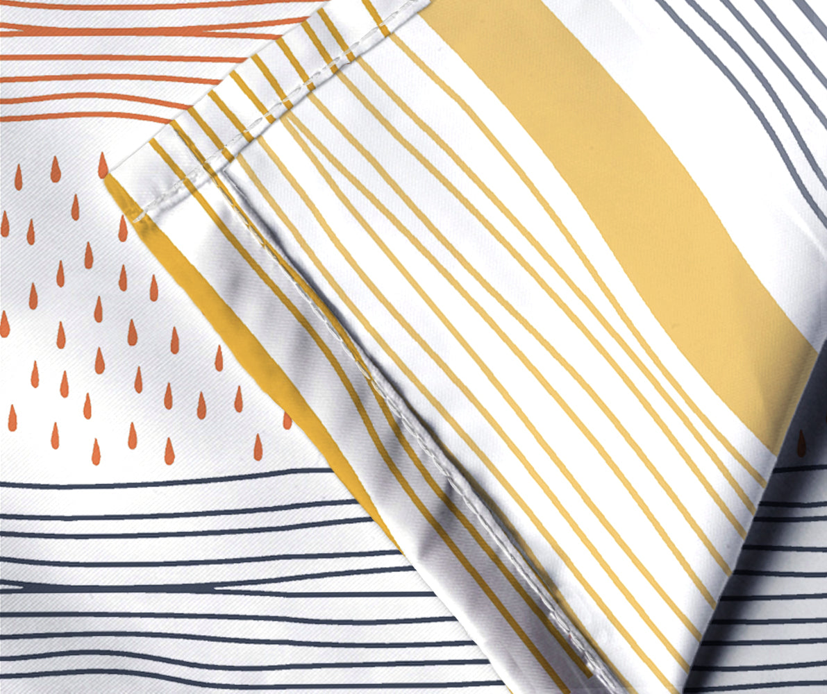 Premium Blue &amp; Yellow Stripes Glace Cotton 300 TC King Bedsheet with 2 Pillow Covers