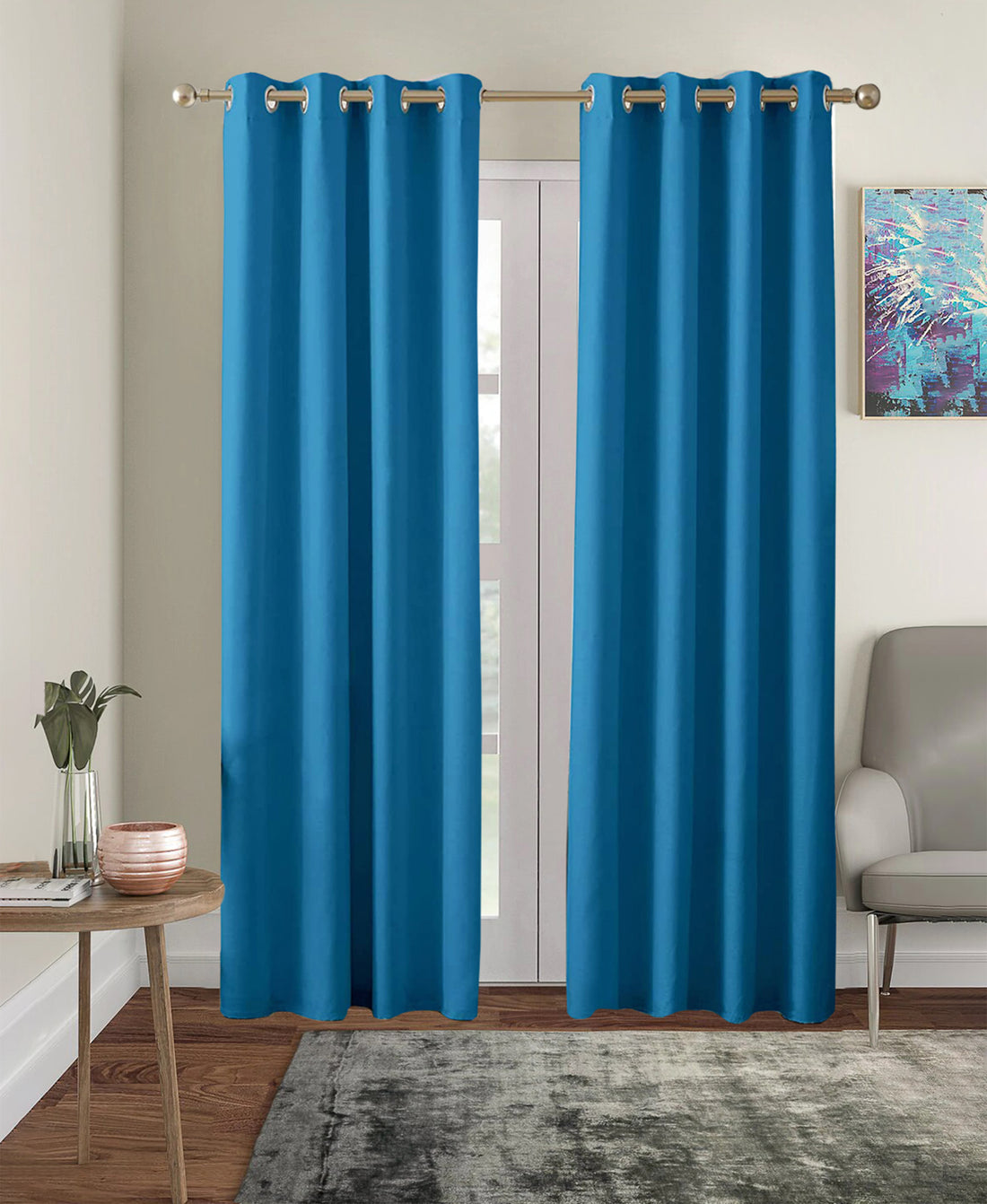Set of 2 Blackout Solid Polyester Grommet Curtains