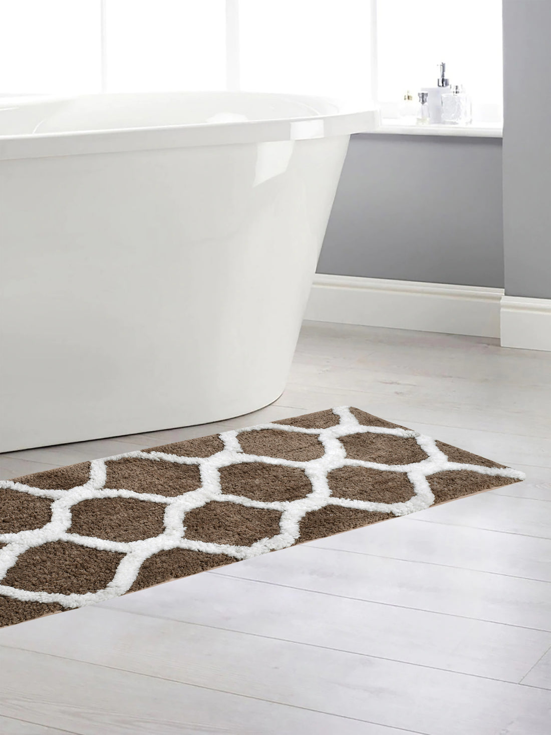 Soft Microfiber Abstract Swish Designer Anti Slip Runner, Coffee