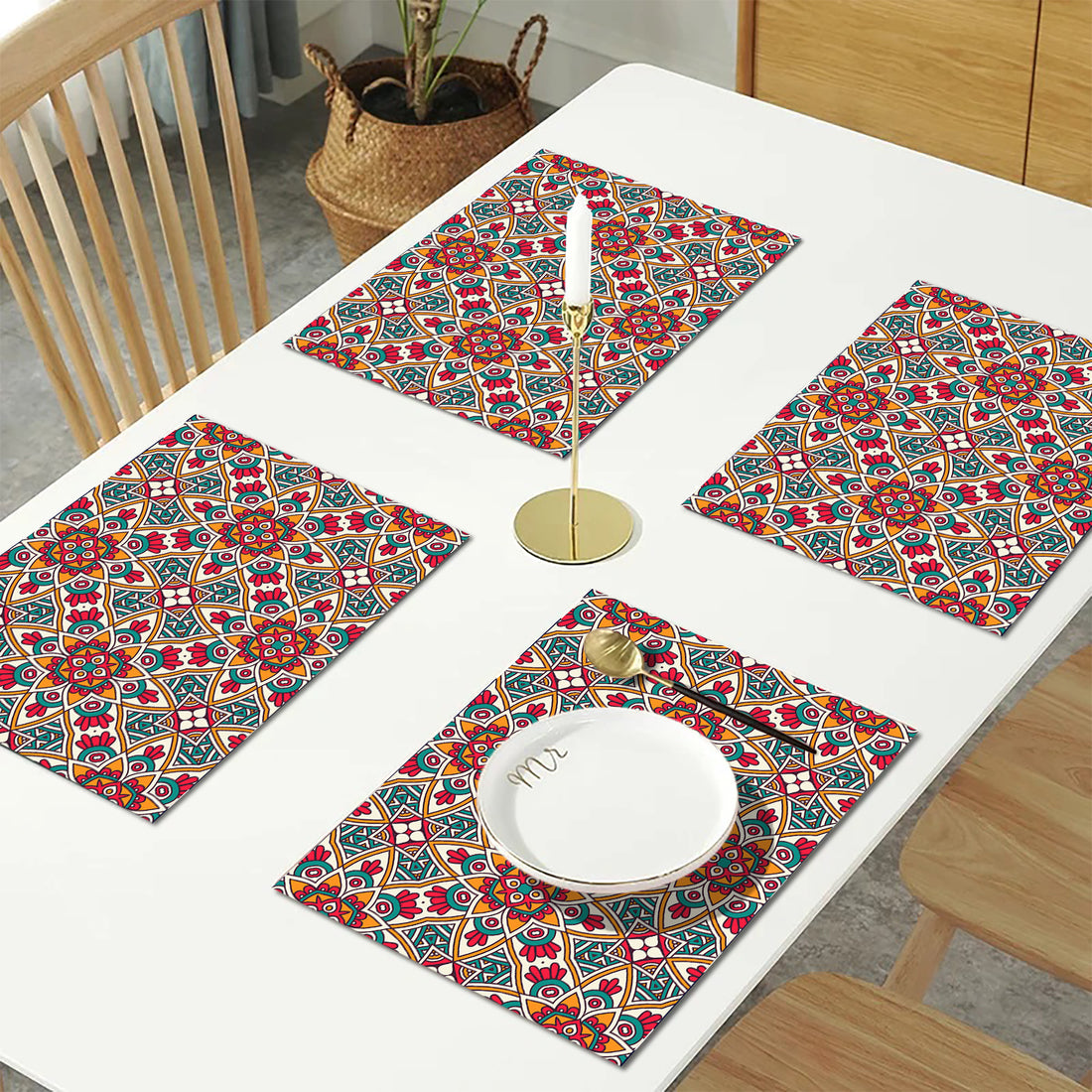 Multicolor Abstract HD Printed 4 Pcs Table Place Mat