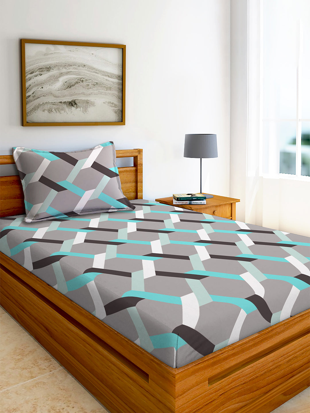 Glace Cotton Abstract Flat Double Bedsheet with 2 Pillow Covers