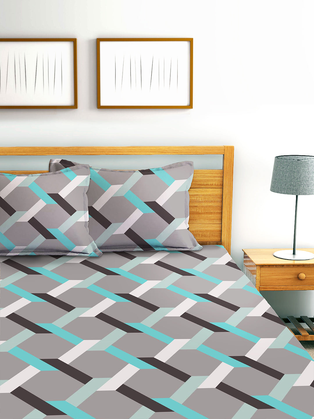 Glace Cotton Abstract Flat Double Bedsheet with 2 Pillow Covers