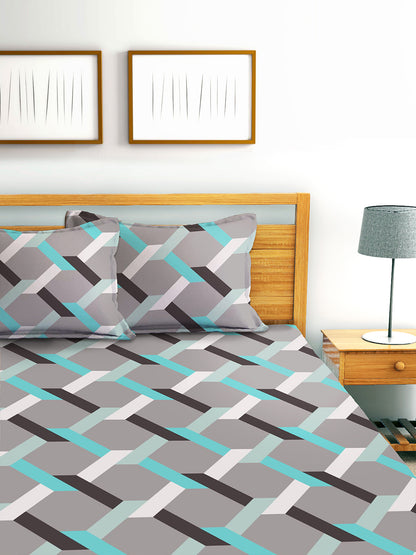Glace Cotton Abstract Flat Double Bedsheet with 2 Pillow Covers
