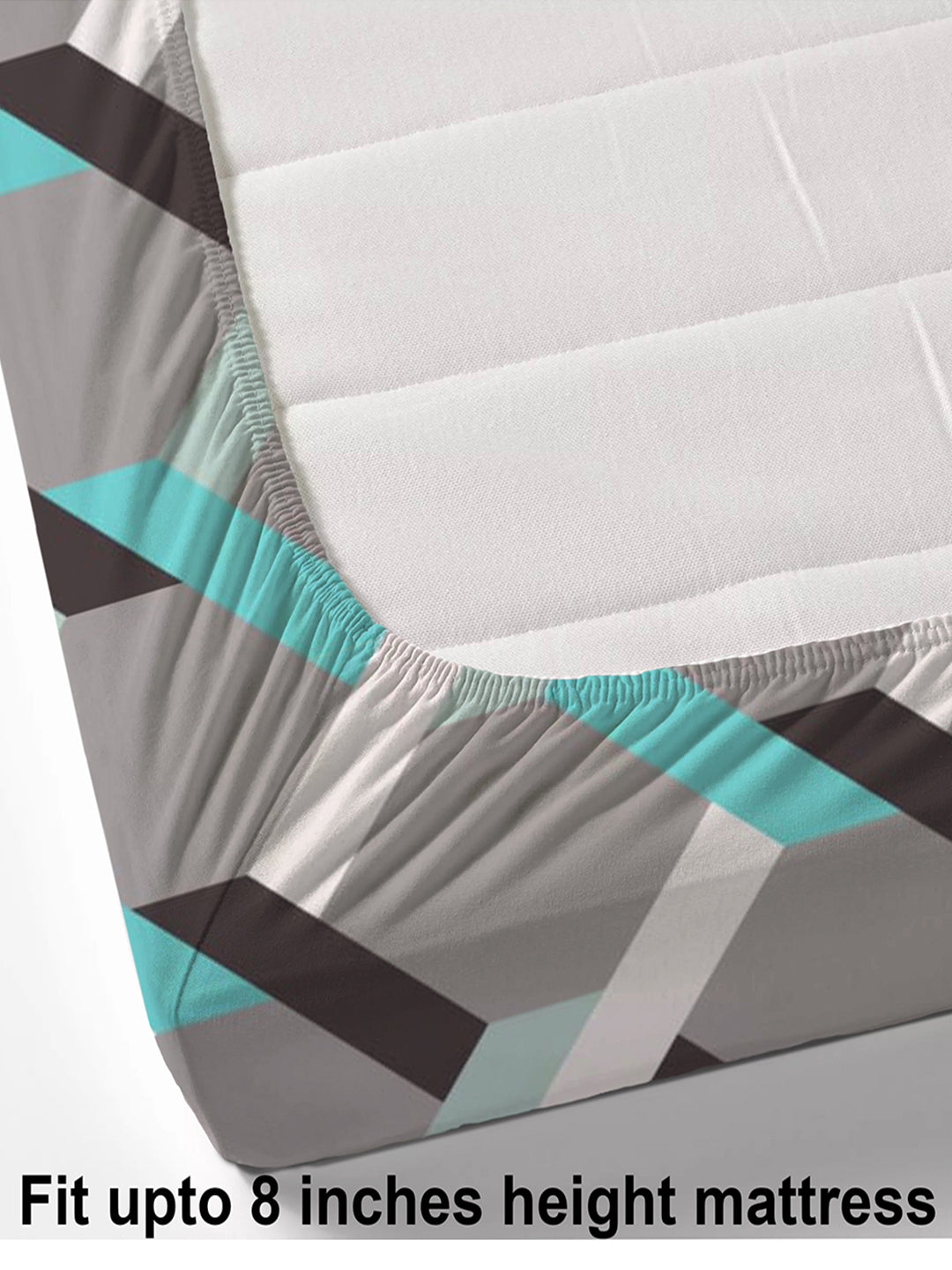 Glace Cotton Abstract Flat Fitted Bedsheet with 2 Pillow Covers