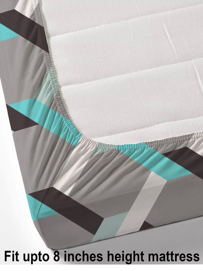 Glace Cotton Abstract Flat Fitted Bedsheet with 2 Pillow Covers