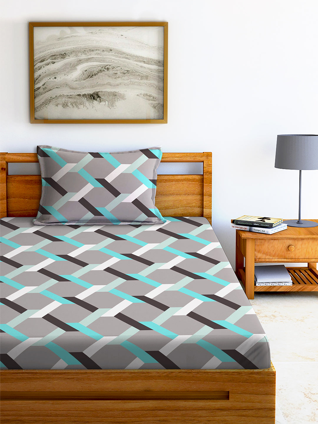 Glace Cotton Abstract Flat Single Bedsheet with 1 Pillow Cover