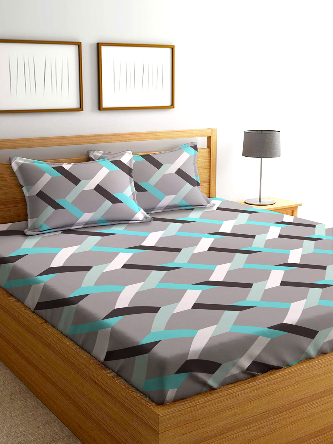 Glace Cotton Abstract Flat Double Bedsheet with 2 Pillow Covers