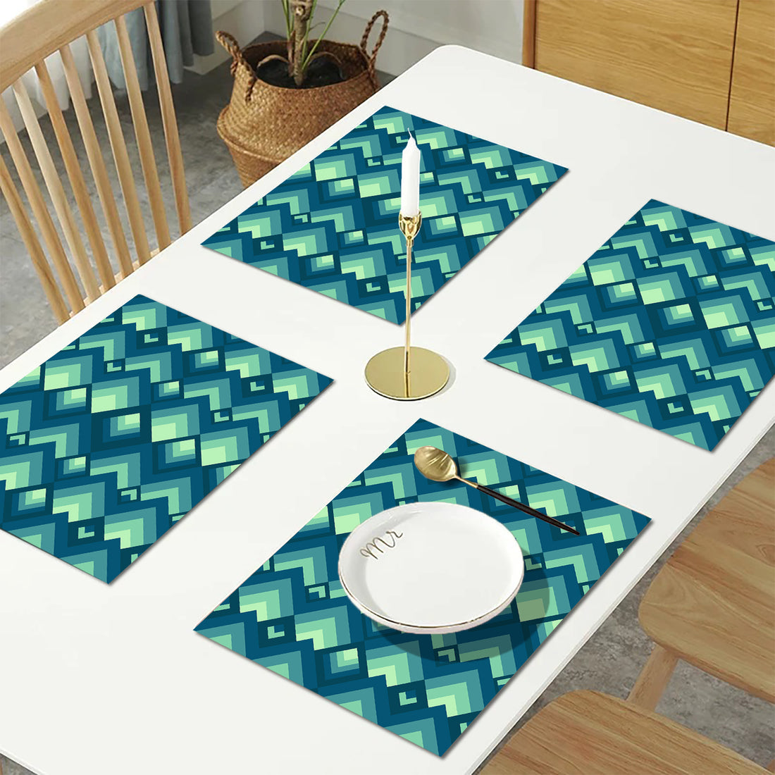 Teal Abstract HD Printed 4 Pcs Table Place Mat