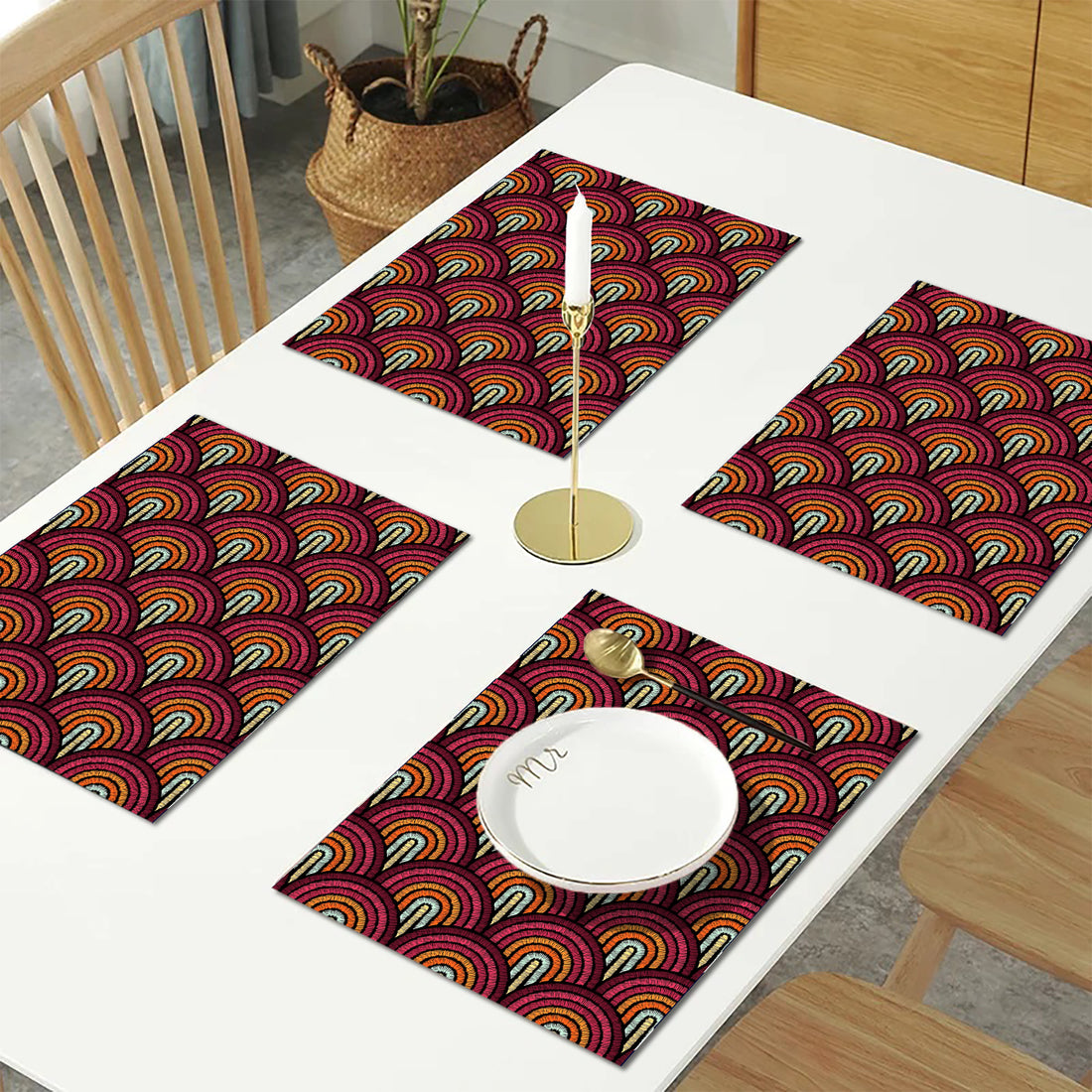 Maroon Abstract HD Printed 4 Pcs Table Place Mat