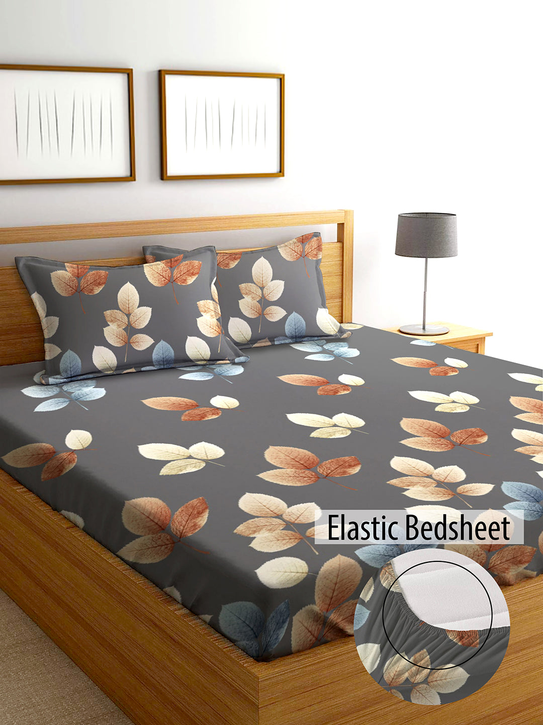 Glace Cotton Abstract Flat Fitted Bedsheet with 2 Pillow Covers