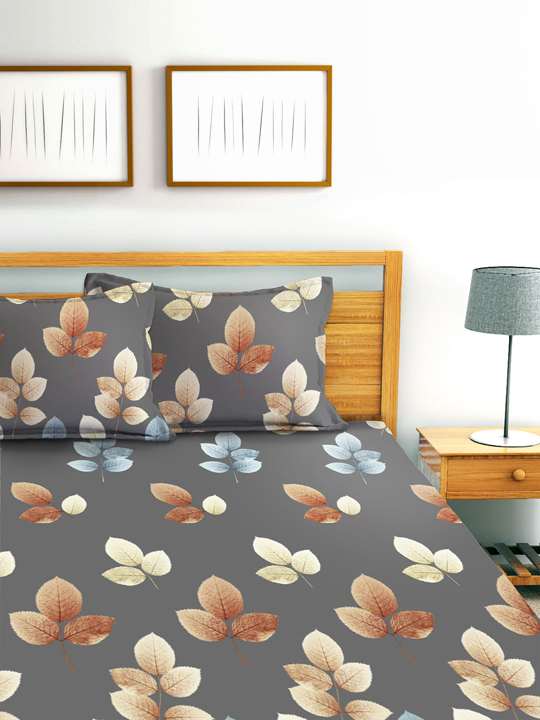 Glace Cotton Abstract Flat Double Bedsheet with 2 Pillow Covers