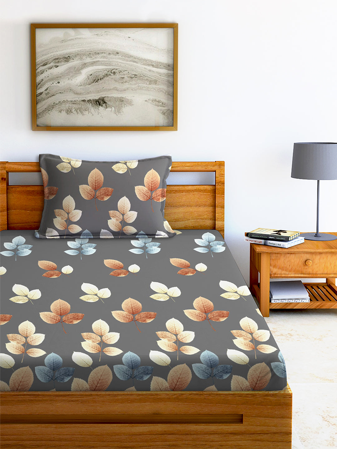 Glace Cotton Abstract Flat Double Bedsheet with 2 Pillow Covers