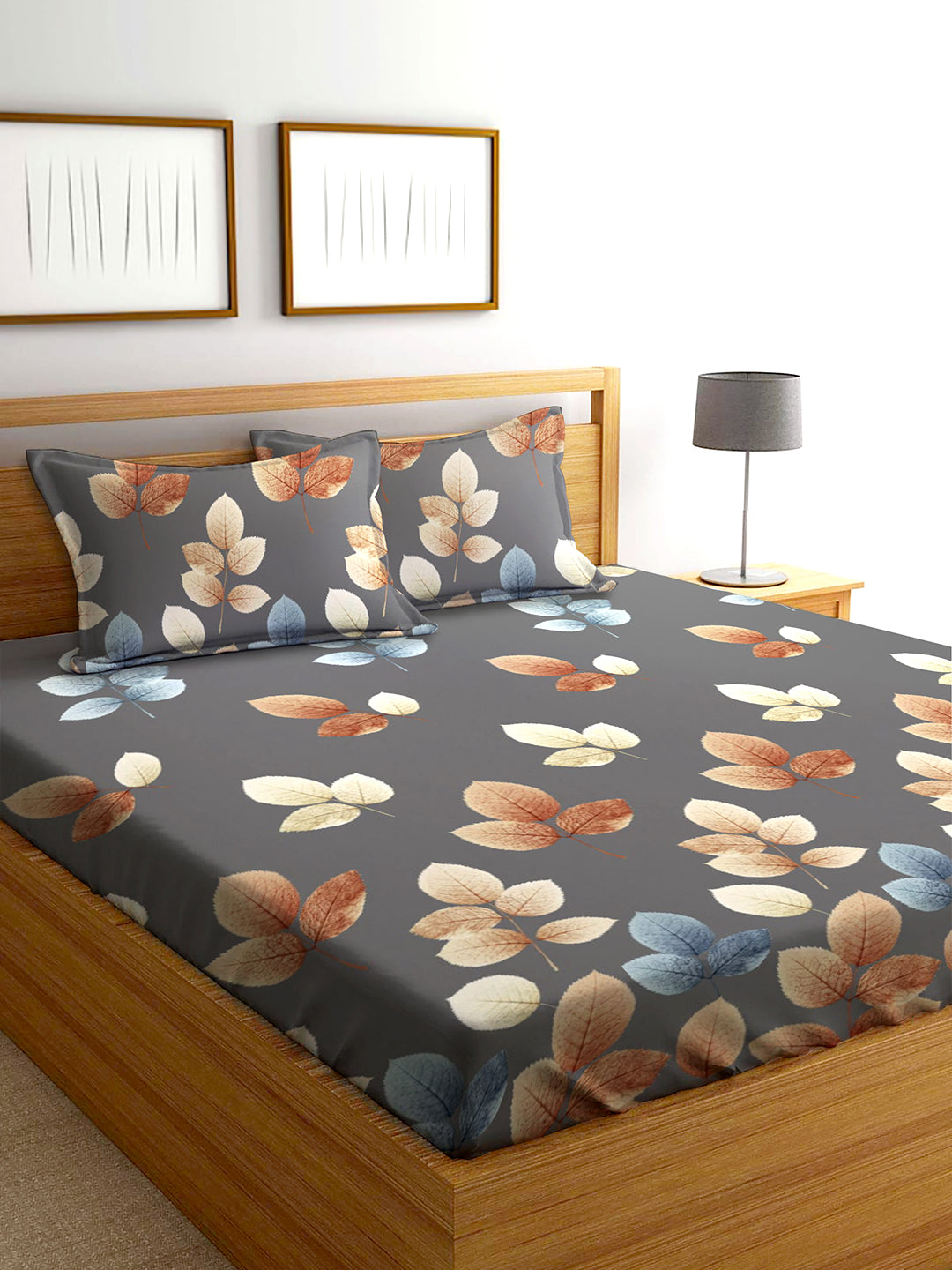 Glace Cotton Abstract Flat Double Bedsheet with 2 Pillow Covers