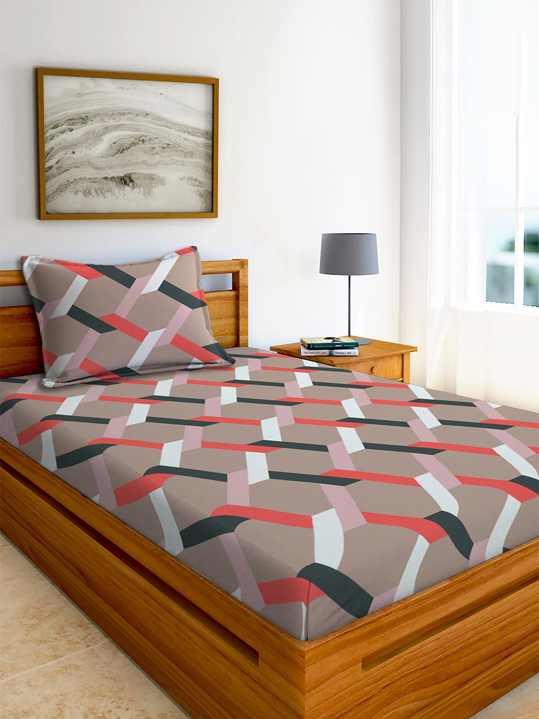 Glace Cotton Abstract Flat Single Bedsheet with 1 Pillow Cover