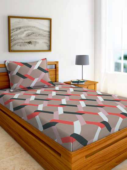 Glace Cotton Abstract Flat Double Bedsheet with 2 Pillow Covers
