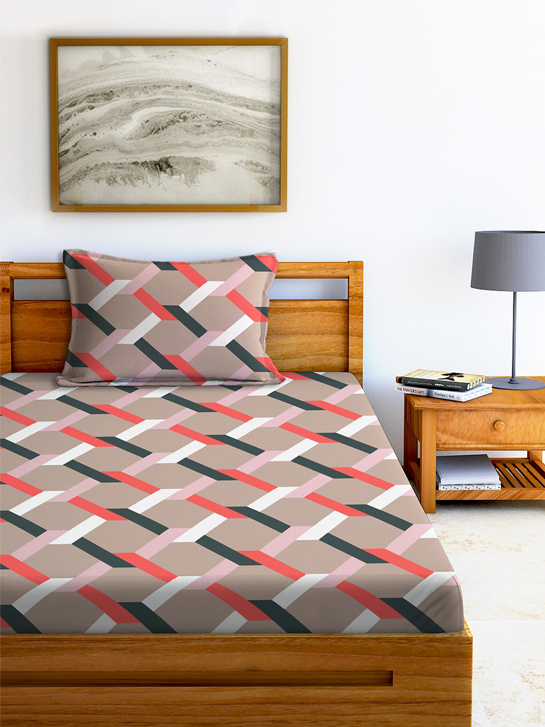 Glace Cotton Abstract Flat Single Bedsheet with 1 Pillow Cover